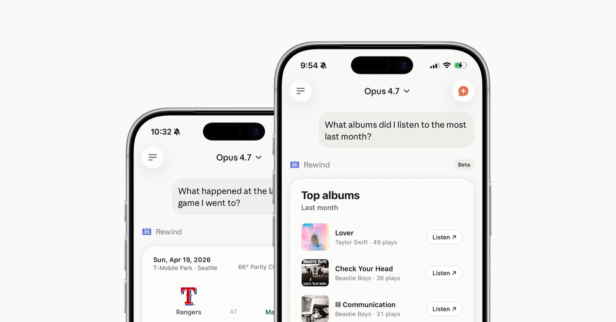 Rewind answering questions about your listening and attendance history in Claude on iPhone